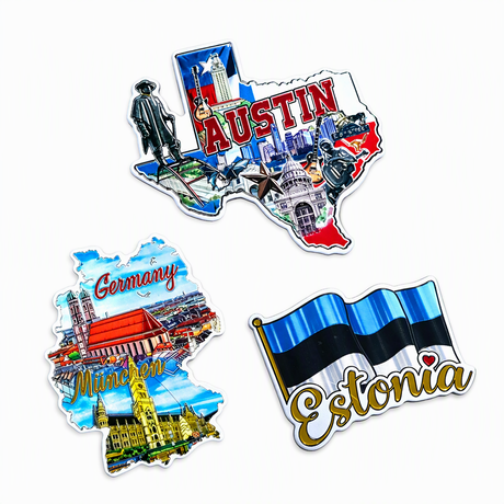 Customized Shape Germany Estonia Texas Tourist Souvenir Aluminium Foil Fridge Magnet