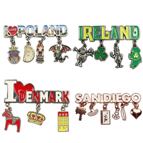 Manufacturer Custom Design Logo Tourism Souvenir Metal Refrigerator Fridge Magnet with Pendant