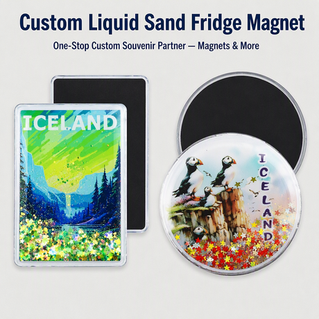 Customized Logo Iceland Aurora Souvenir Flowing Sand Fridge Magnet Acrylic Liquid Quicksand Magnet
