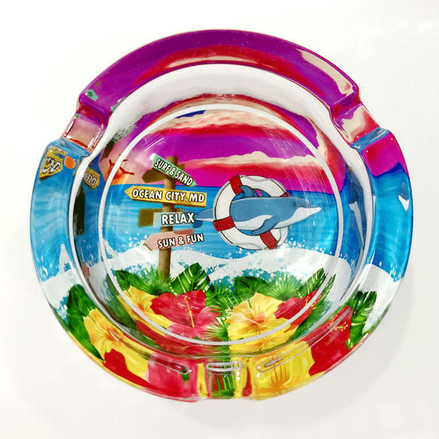 Custom Logo Luxury Beach City Island Souvenirs Pocket Crystal Cigar Glass Ashtray