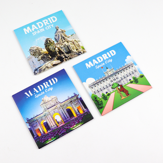 Customized Spain Madrid Souvenir Tinplate Fridge Magnet Landmark Metal Tin Plate Refrigerator Magnet