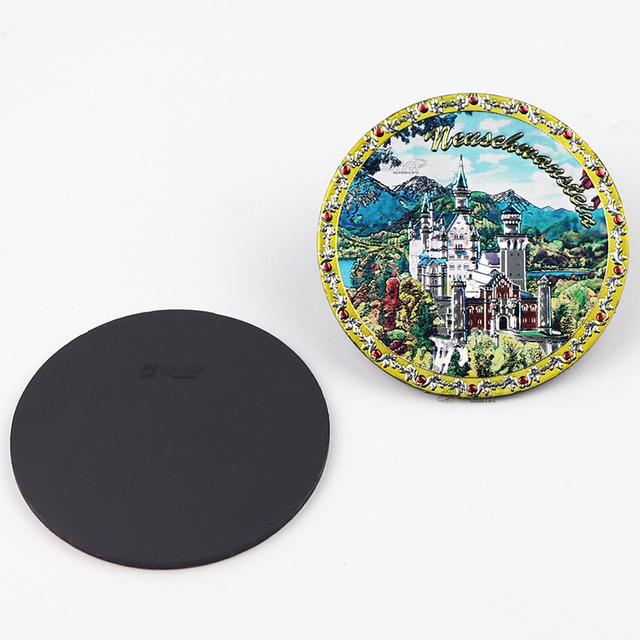 Custom Design Shape Countries Souvenir Round 3d Aluminium Foil Printed Fridge Magnet