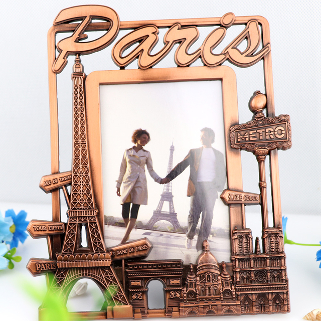 Custom Design Zinc Alloy Metal Classic Crafts Paris Eiffel Tower Souvenir Photo Frame