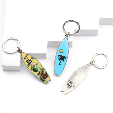 Customized Logo Beach Souvenir Metal Key Chain Surfboard Bottle Opener Keychain for Gifts Shop