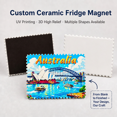 Manufacturer Custom Australia Souvenirs 3D High Relief Ceramic Fridge Magnet Blank for UV Printing