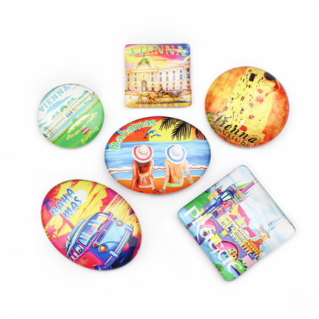 OEM Multiple Shapes Custom Logo Glass Fridge Magnet Tourist Souvenir Gifts