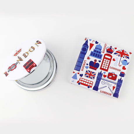 Custom Logo Round Square Shape London Souvenir Compact Pocket Makeup Mirror