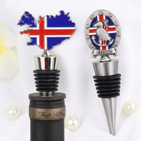 Custom Logo Design Zinc Alloy Metal Crafts Iceland Souvenir Gift Wine Bottle Stopper