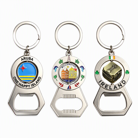 Manufacture Custom Logo Aruba Cities Island Souvenir Keychain 3D Spinning Bottle Opener Keyring