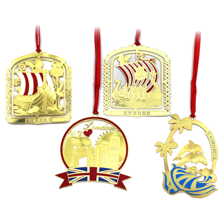 Custom Christmas Ornament Souvenir Gold Sliver Brass Home Tree Xmas Hanging Decoration for Gift