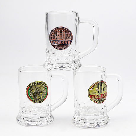 Personalized Engraved Metal logo Souvenir Mini Glass Beer Mug Shot Glasses with Handle