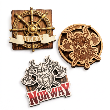 Customised Design Norway Souvenir Wooden Fridge Magnet Double Layer 3D MDF Refrigerator Magnet