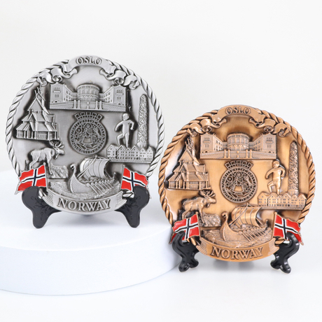 Factory Supplier Custom Design Zinc Alloy Metal Decorative Norway Tourist Souvenir Plate