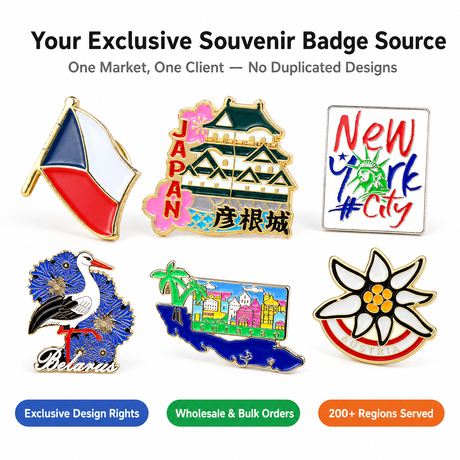 Wholesale Custom Design Tourist Souvenir Metal Enamel Hat Cap Button Lapel Pin Badge