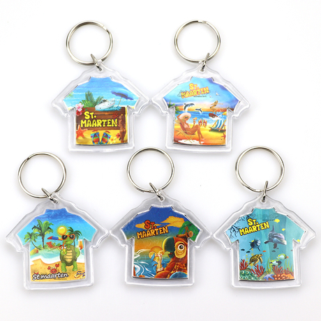 Wholesale Custom Logo Tourist Souvenir T-shirt Shaped Transparent Acrylic Keychains for Photo