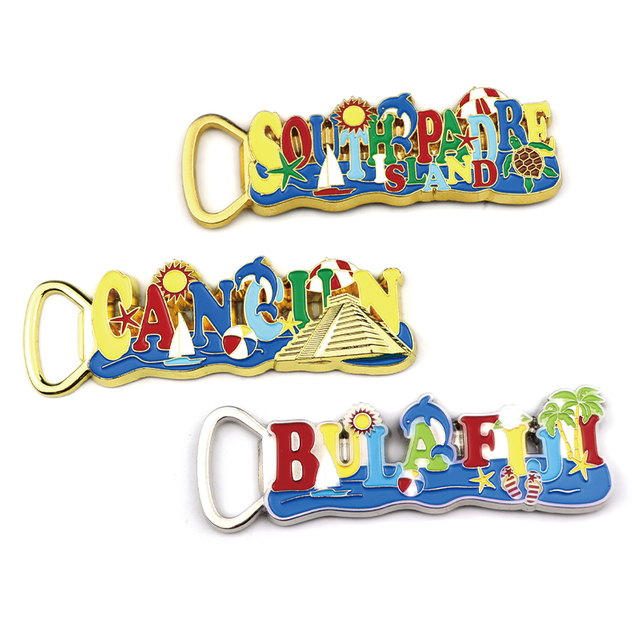 Customized Design Cancun Island Souvenir Beach Sea Enamel Metal Beer Bottle Opener Magnet