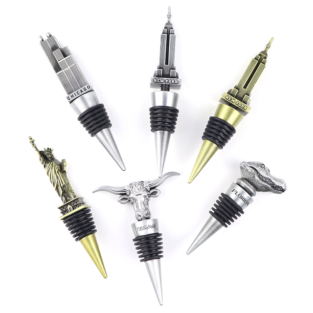 Custom Logo Zinc Alloy Metal Engravable Decorative Souvenir Cork Vacuum Bottle Wine Stoppers