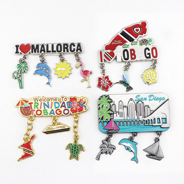 Custom Design Beach City Island Travel Souvenir Metal Fridge Magnet for Gift Shops Resorts Wholesalers