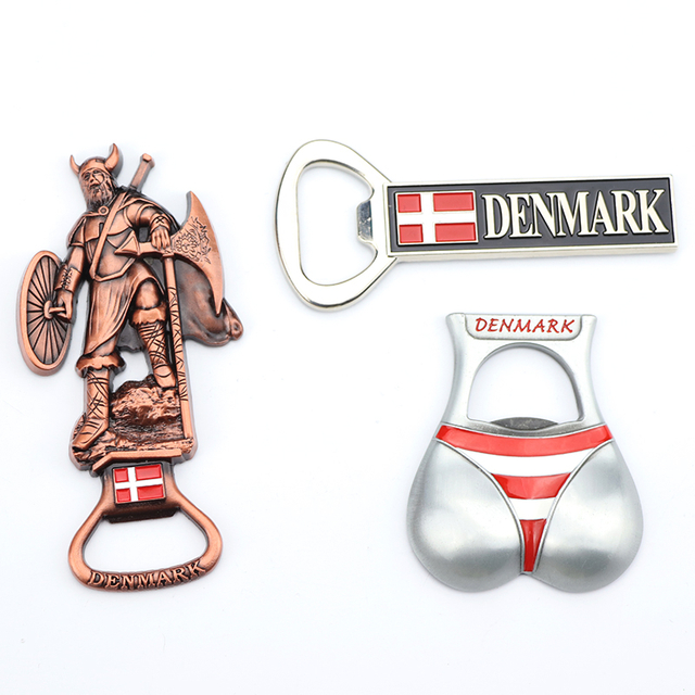 Customized Design Denmark Souvenir Metal Craft 3D Beer Bottle Opener Fridge Magnet