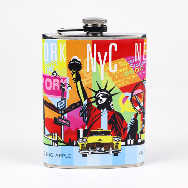 Custom Logo Digital Printing Souvenir Gifts Leather Stainless Steel Hip Flask