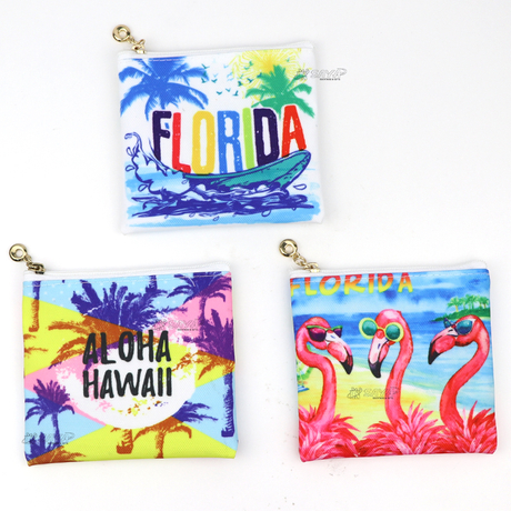 Custom Printed Logo Souvenir Polyester Zipper Wallet Bags Money Pouch Coin Purses
