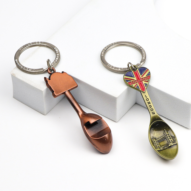 Custom Design Zinc Alloy London Tourist Souvenir Metal Bottle Opener Mini Spoon Keychain