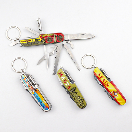 Custom Logo Metal Souvenir Multipurpose Knife Keychain Multi Tool Folding Pocket Knife