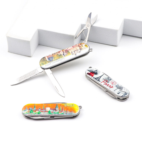 Customised Logo Stainless Steel Souvenir 3 in 1 Multitool Function Mini Pocket Knife Keychain