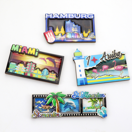  Custom Logo Beach City Island Tourist Souvenir MDF Refrigerator Magnet 3D Wooden Fridge Magnet