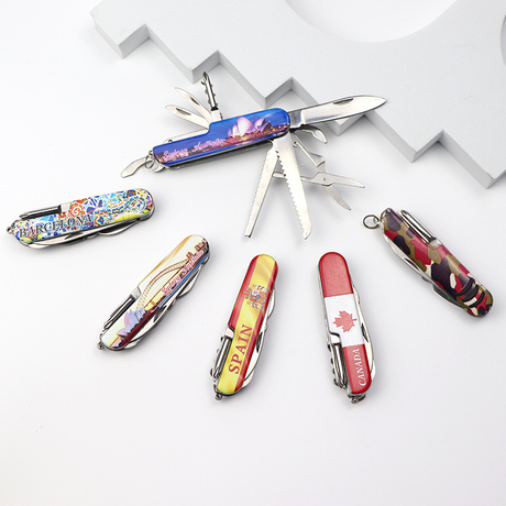 Wholesale Custom Logo Souvenir Multifunction Folding Knife Keychain Multi Purpose Knife