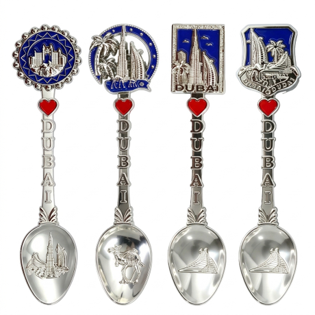 Custom Logo Design Zinc Alloy Dubai Souvenir Spoon Decorative Tourist Gift Metal Spoon
