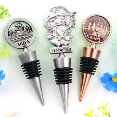 Customized Logo Zinc Alloy Metal Cork Souvenir Gifts Bottle Wine Stopper