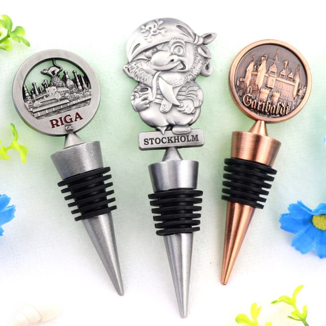Customized Logo Zinc Alloy Metal Cork Souvenir Gifts Bottle Wine Stopper