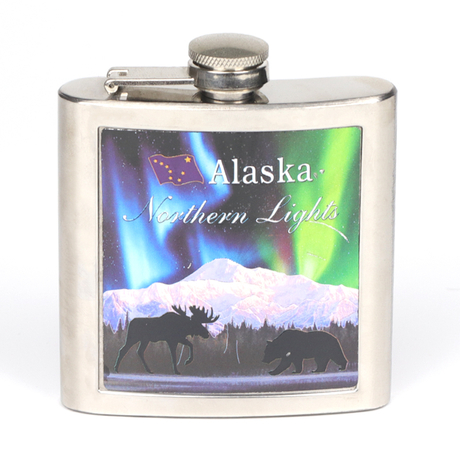 Custom Logo Foil Printing Engraved Countries Souvenir Metal Liquor Whiskey Hip Flask