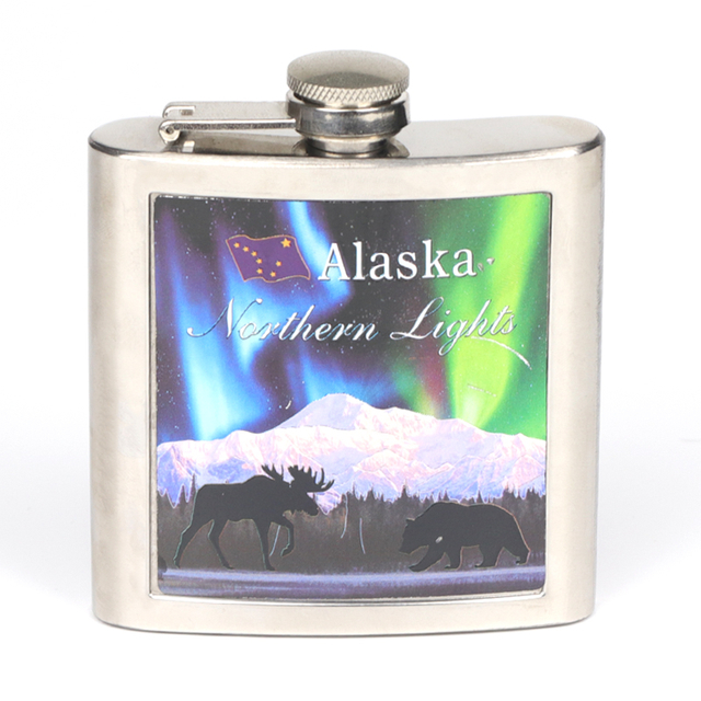 Custom Logo Foil Printing Engraved Countries Souvenir Metal Liquor Whiskey Hip Flask
