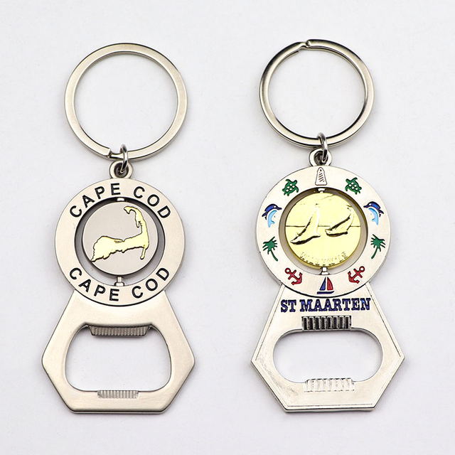 Custom Bottle Opener Keychain Country Souvenir Metal Spinning Rotated Metal Keychain