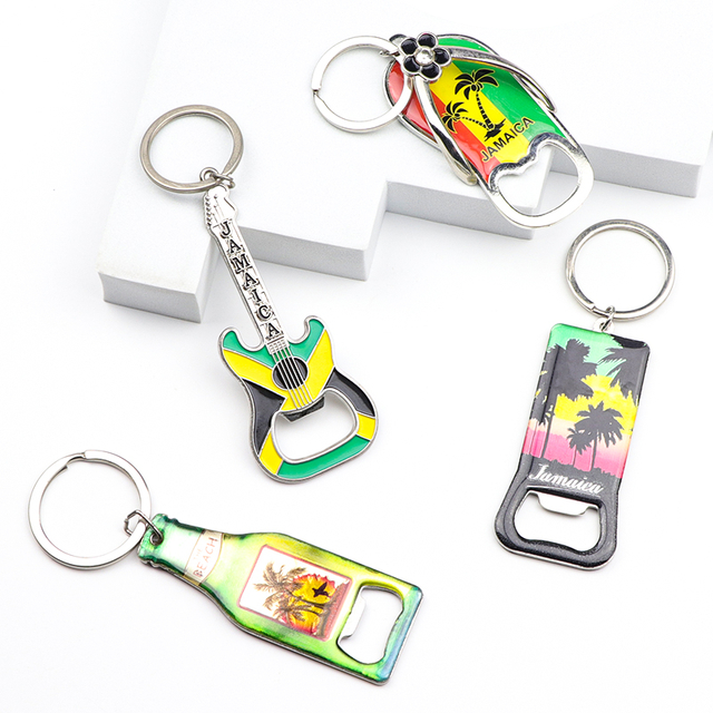 Custom Logo Beach Sea Ocean Island Jamaica Souvenir Epoxy Metal Bottle Opener Keychain