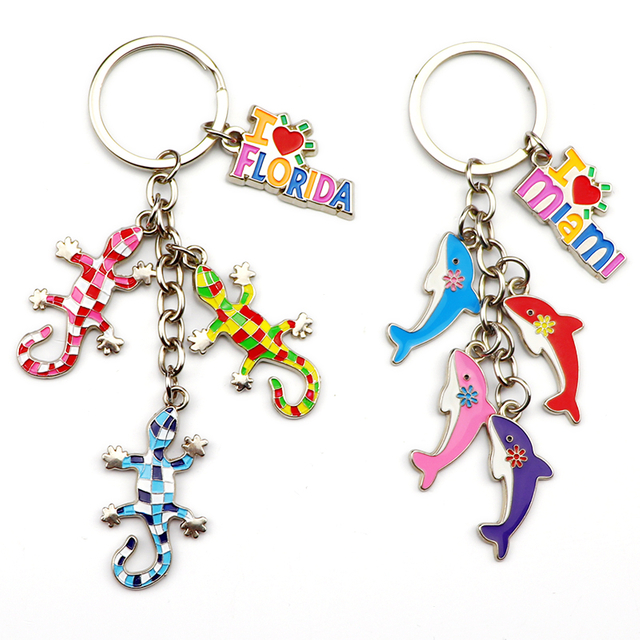 Custom Design USA Miami Florida Beach City Souvenir Key Charm Metal Keychain