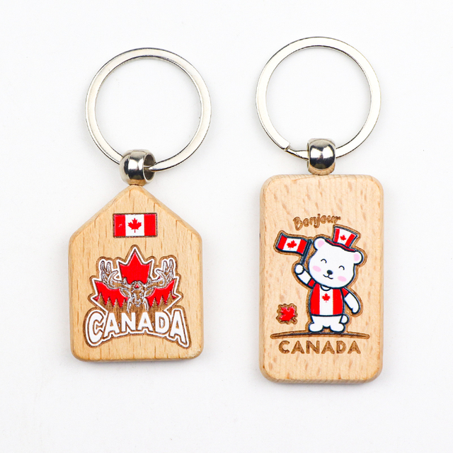 Customized Printing Logo Canada Souvenir Countries Souvenir Wooden Keychain Wood Key Chain