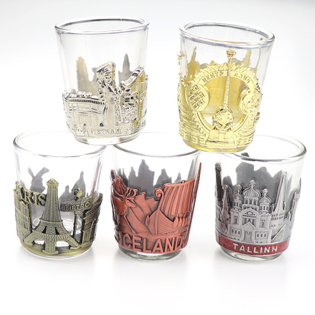 Customized Metal Logo Unique Countries Travel Tourist Souvenir Gift Mini Glass Shot Glasses