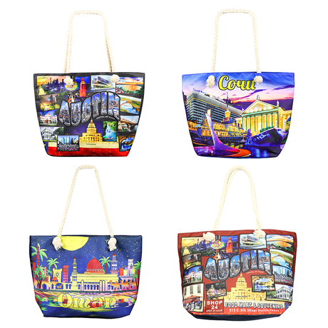 Custom Logo Shopping Bag Reusable City Landscape Souvenir Bag Polyester Canvas Tote Bag