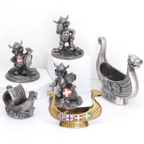 Factory Custom Norse Viking Ship Iceland Norway Troll Souvenir Metal Figurine Mini Sculpture Ornament