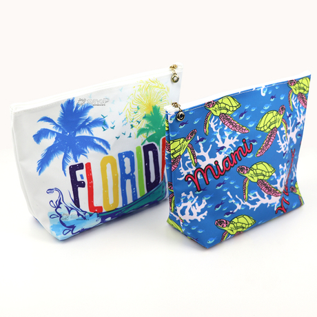 Custom Digital Printing Summer Beach City Island Tourist Souvenir Gifts Makeup Cosmetic Pouch Bag with Logo