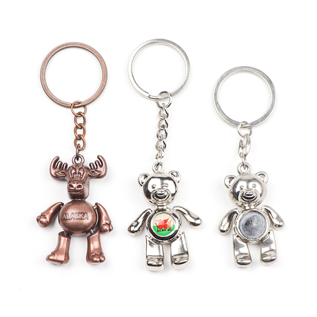 Wholesale Custom Logo Zinc Alloy Souvenir 3D Cute Movable Metal Bear Keychain