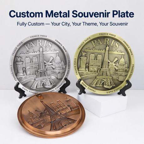 Custom France Paris Souvenir Plate 3D Zinc Alloy Metal Plate OEM Manufacturer