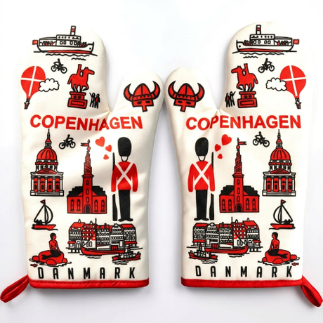 Custom Printing Logo Denmark Copenhagen Souvenir Cotton Oven Gloves Kitchen Double Oven Mitts