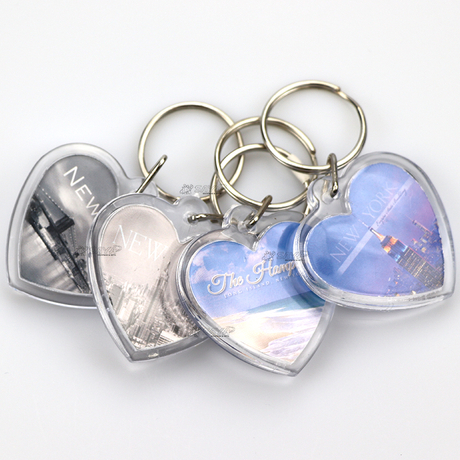 Personalized Custom Logo Tourist Souvenir Heart Shape Photo Frame Plastic Clear Acrylic Keychain Charms