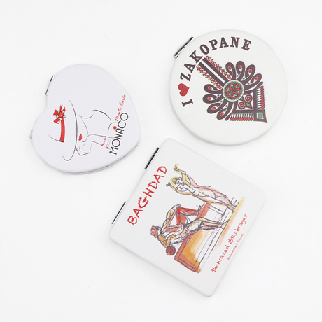 Wholesale Custom Logo Pocket Mirror Tourist Souvenir Round Heart Square Mini Small Folding Mirror