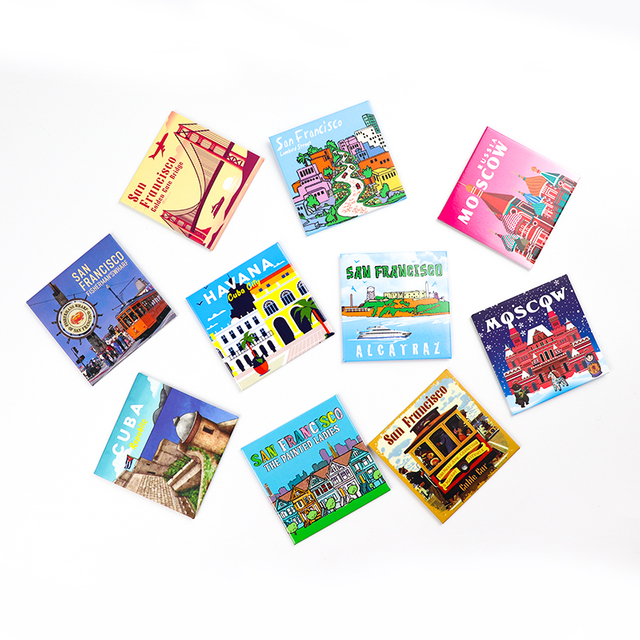 Custom Logo Countries City Tourist Souvenir Square Tin Plate Fridge Magnet for Gift Shop Wholesalers