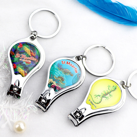 Custom Logo Epoxy Foil Printed Beach Travel Souvenir Bottle Opener Nail Clipper Keychain